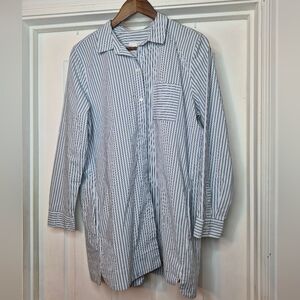 J. Jill Blue and White Vertical Stripe Button-Down Shirt Size Large